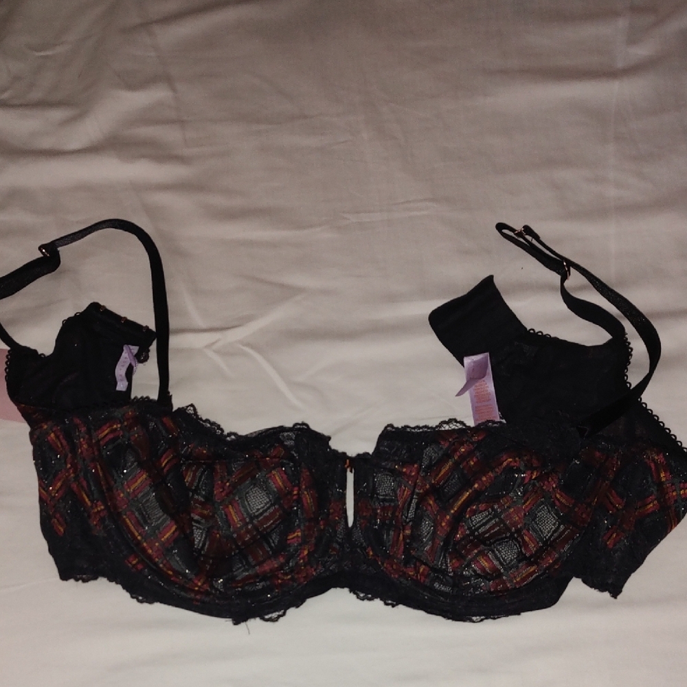 Savage X Fenty Black Caviar Sparkle Prep Unlined Balconette Bra 42D